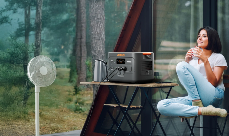Jackery powering fan outdoors